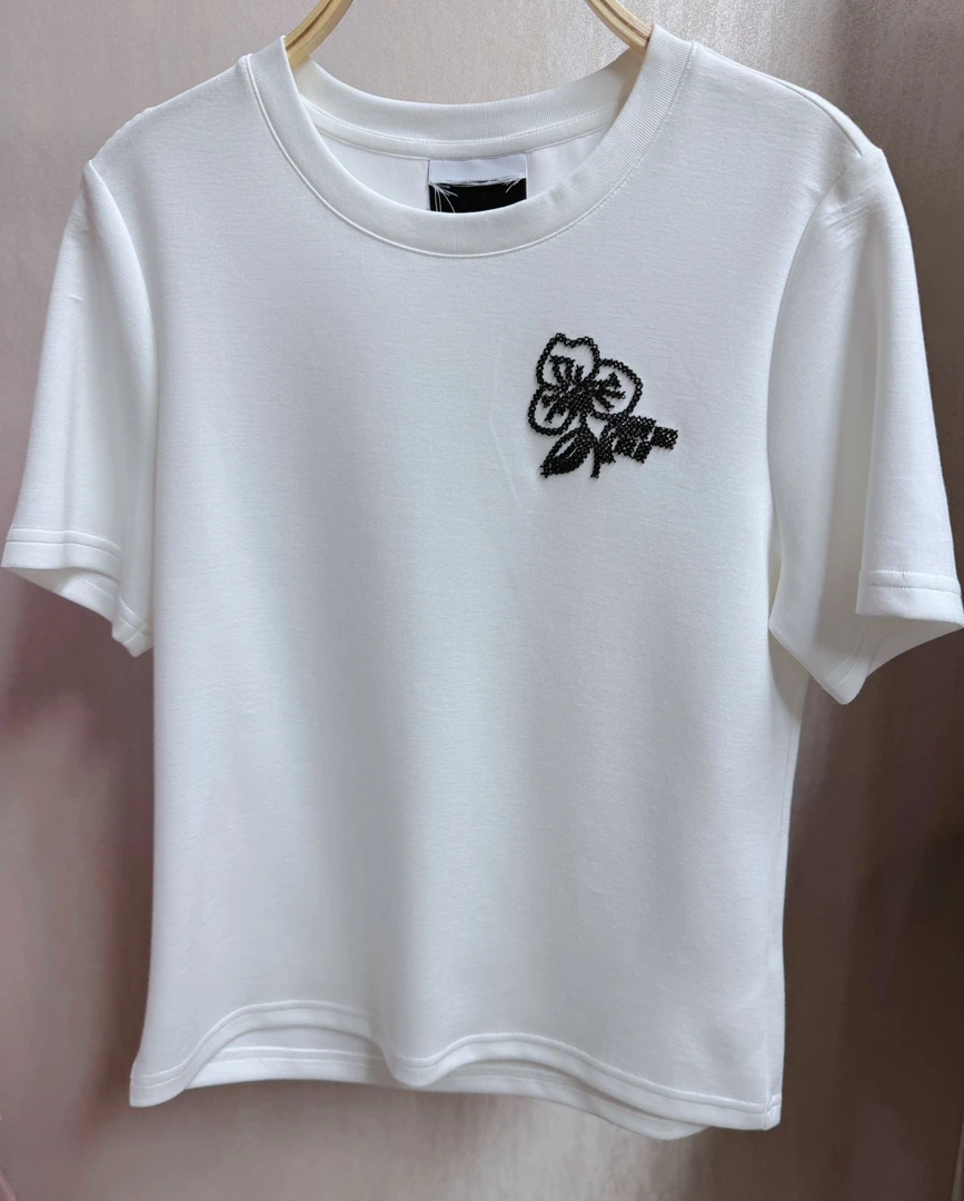 0101刺绣白色T恤上衣2025夏季新款