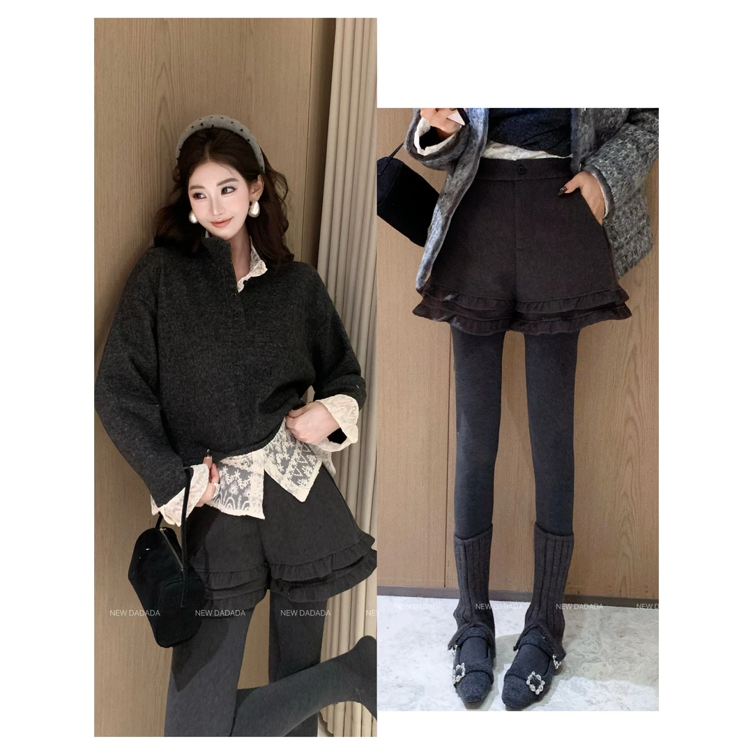 利达 NEW DADADA 时尚高腰荷叶边休闲裤百搭气质显瘦短裤DDM4006