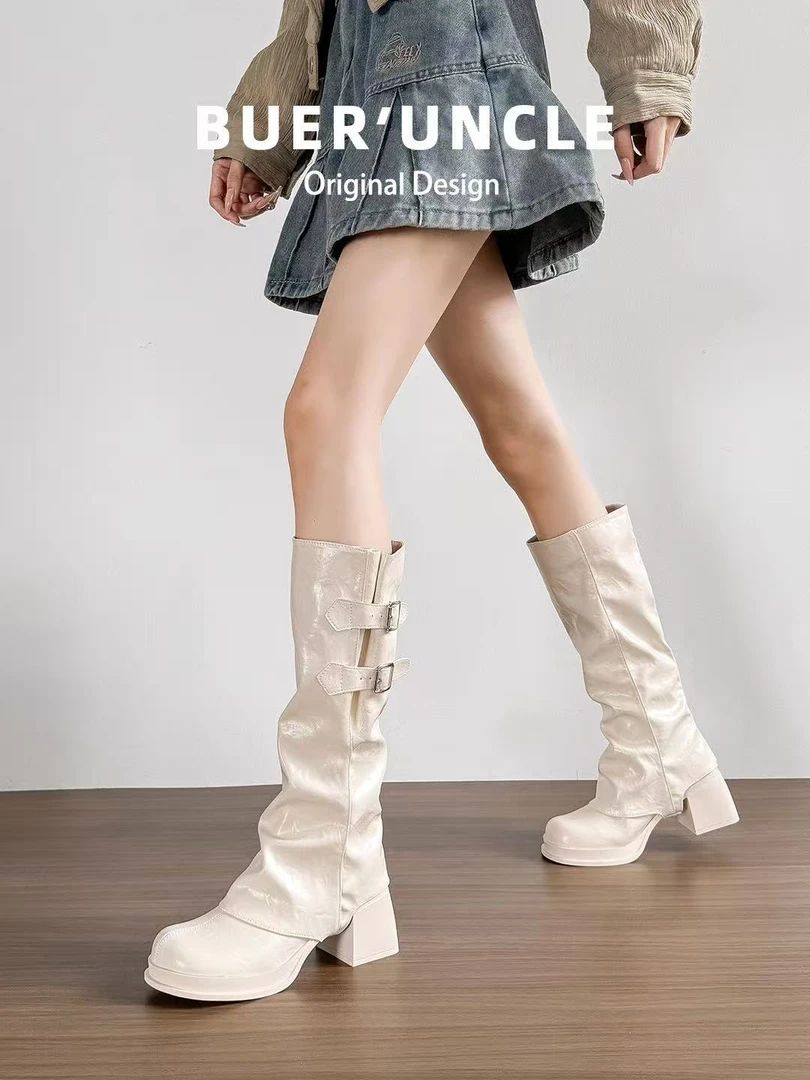 白色长靴女秋冬高跟鞋2025新款不过膝显瘦气质高筒靴可拆卸短靴子