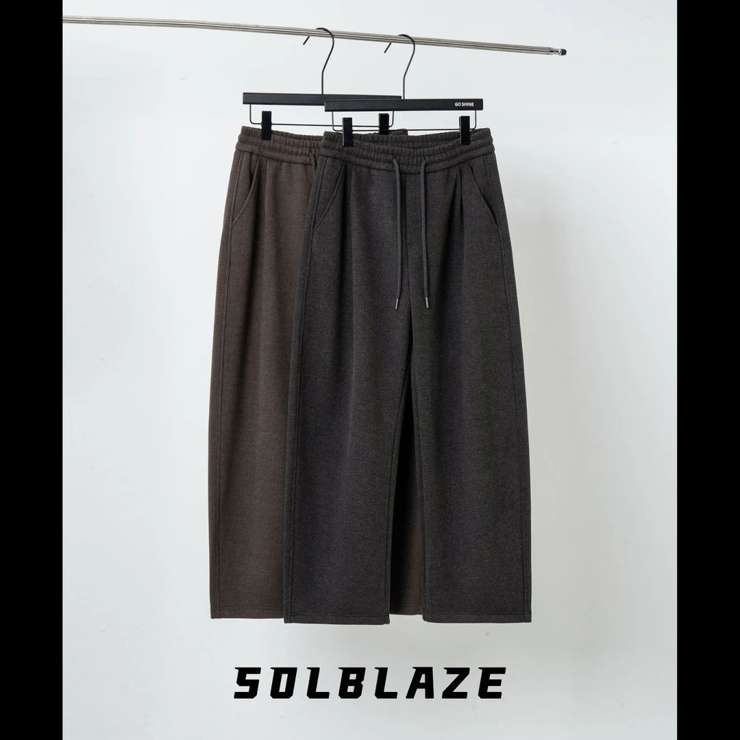 冬季新款保暖休闲男裤宽松百搭重磅加绒款式条纹轻奢简约风