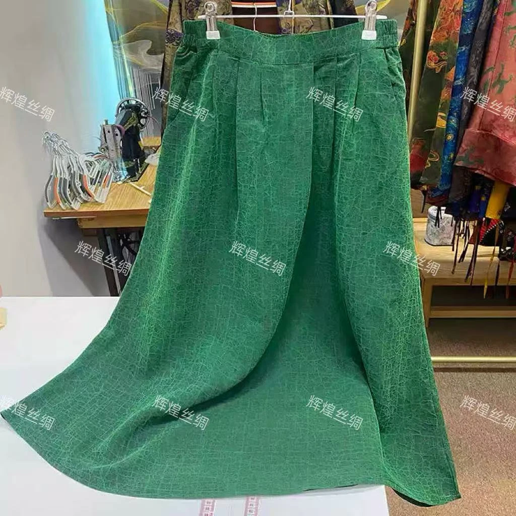 重磅桑蚕丝香云纱绿色龟裂纹半身裙【100%桑蚕丝】C002