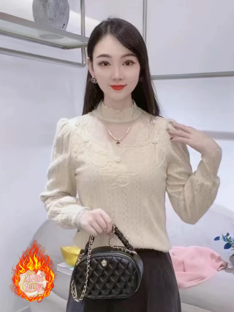 时尚加绒长袖打底衫女2025冬季新款洋气显瘦修身内搭上衣