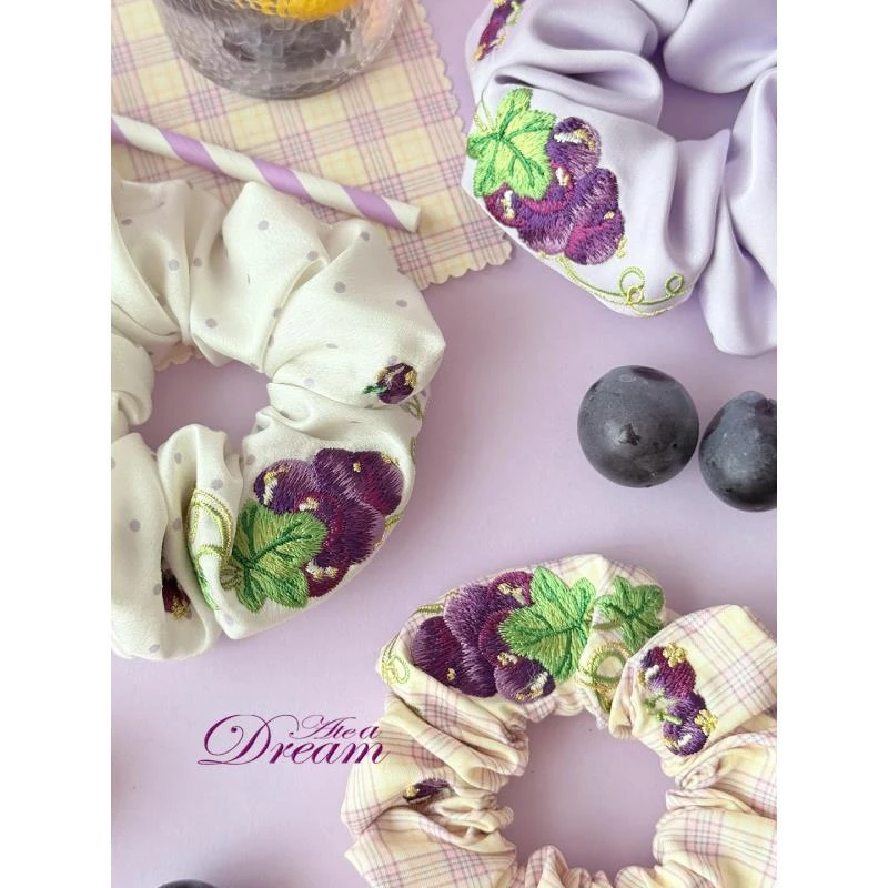 食梦原创[葡萄蜜露]紫色温柔气质可爱少女绣花发圈头绳简约头饰