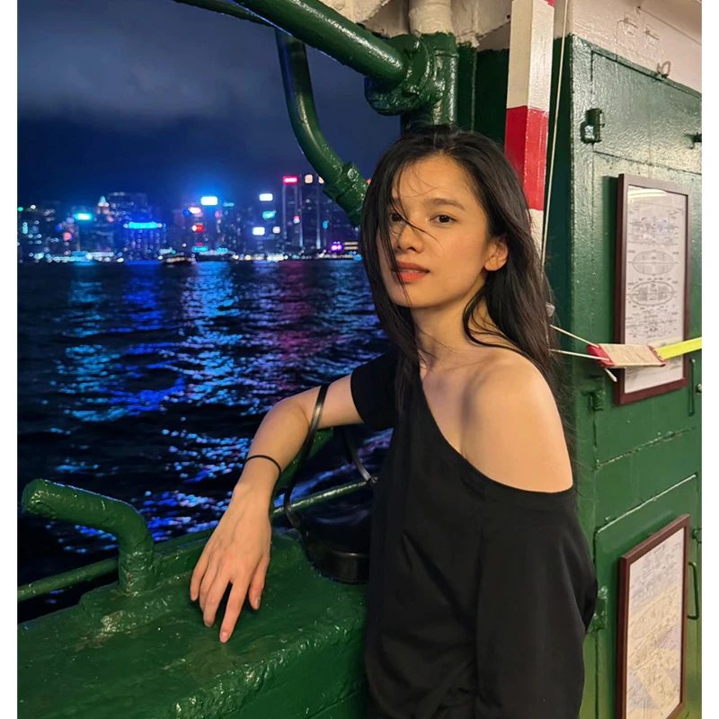 好物一字领斜肩短袖T恤女装潮韩版2025夏新款慵懒风设计感上衣棉S