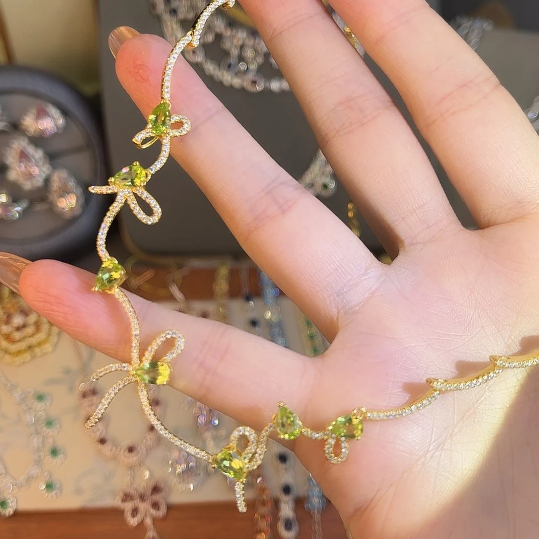 橄榄石颈饰银S925镶嵌