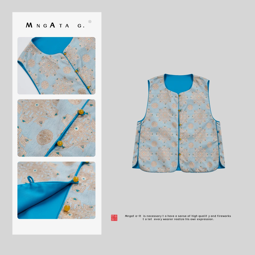 MNGATA G.宫小妍【宋锦·天青宝相花】秋冬新中式中国风马甲4X031877