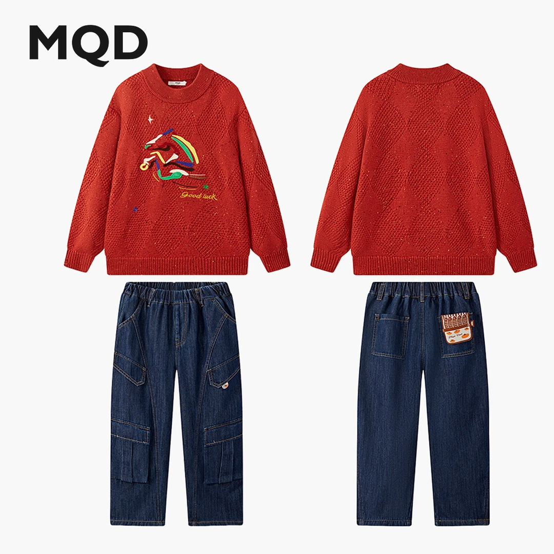 【拜年服】MQD男童25冬新款喜庆氛围感毛衣半高领套装TCW07A6