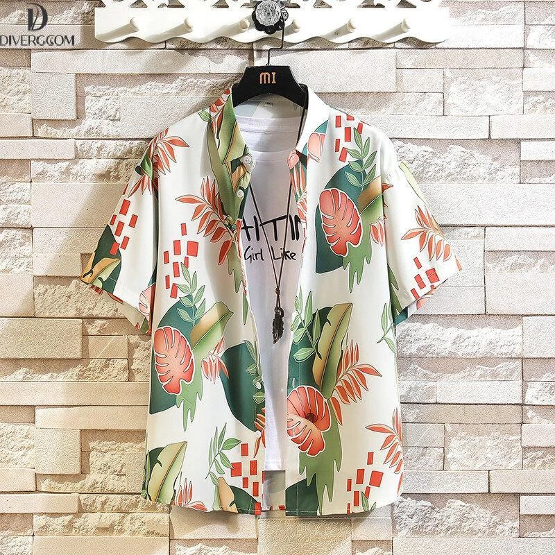 男士短袖花衬衫2025夏季冰丝大码半袖夏夏季男士冰丝立领衬衫套装