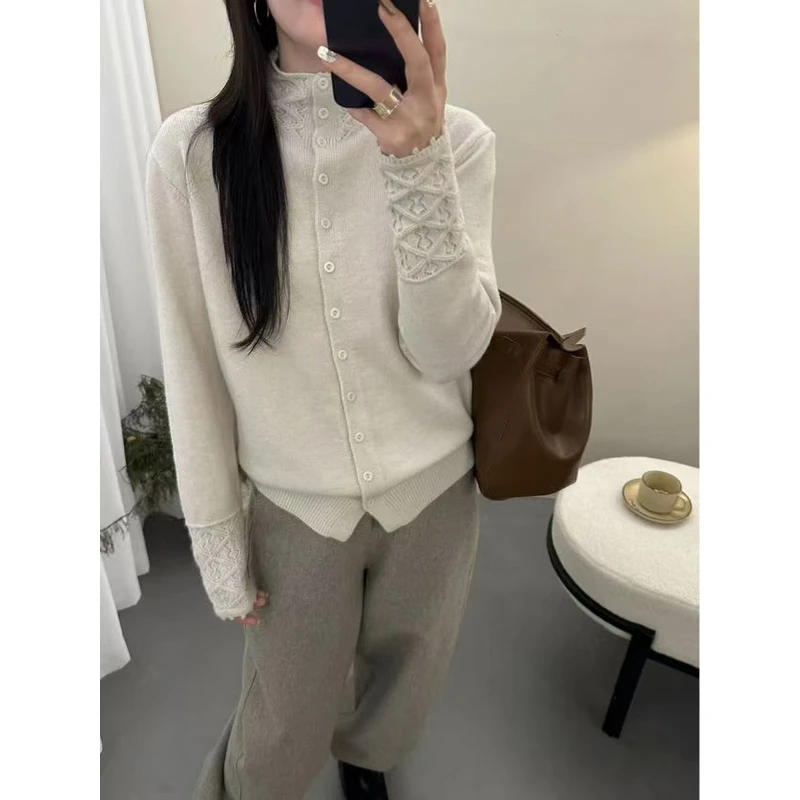 5829超柔软~浣熊绒气质针织开衫女秋冬款百搭加厚长袖外套