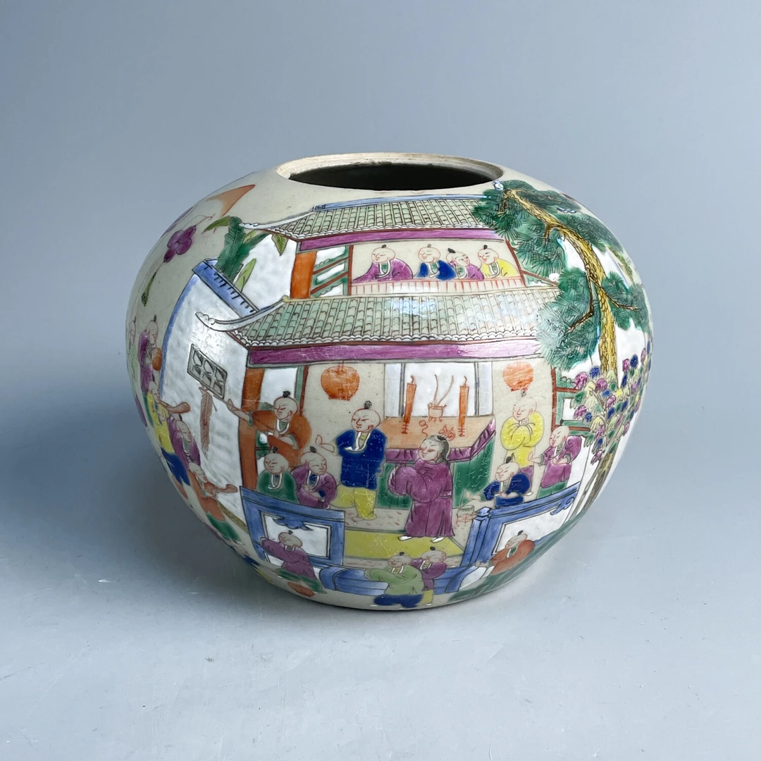 晚清粉彩百子闹龙灯西瓜罐-M25JJ001379-02