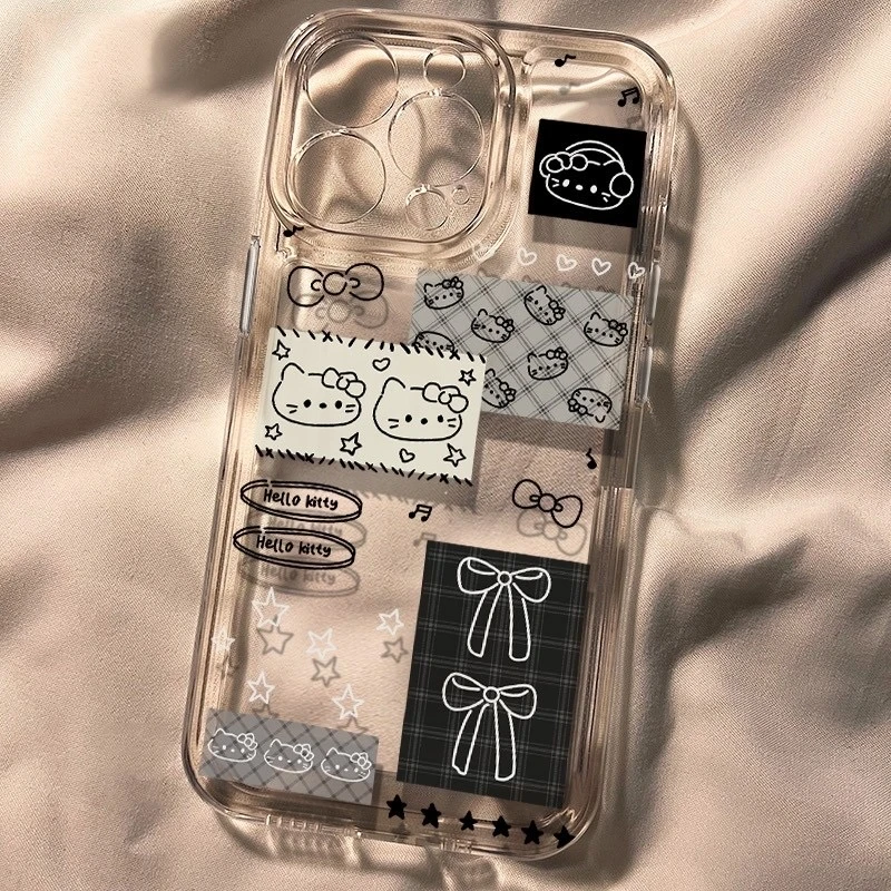 蝴蝶结kt猫适用iphone16Promax全包手机壳华为P70vivo小米14透明