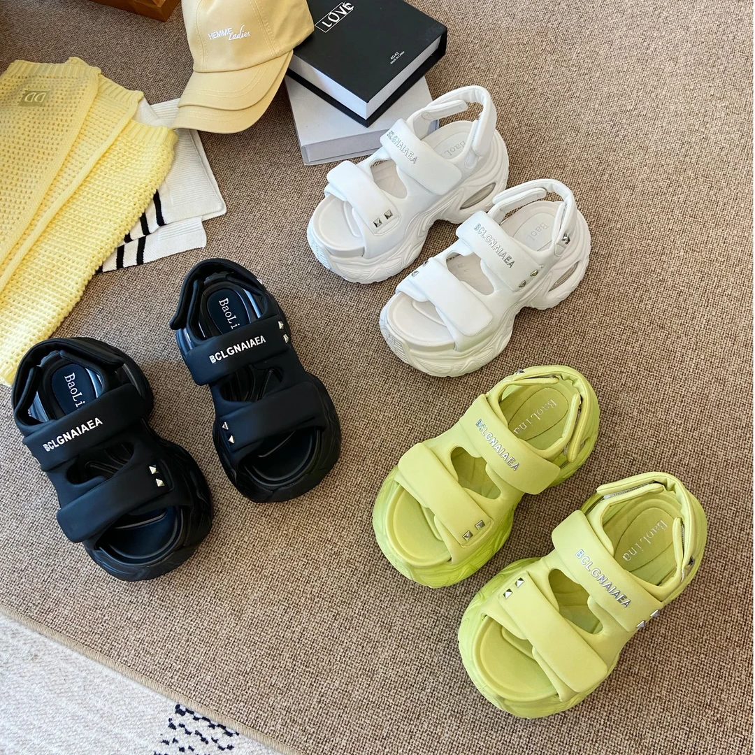 2025欧货新款厚底增高老爹鞋女百搭休闲运动鞋魔术贴凉鞋