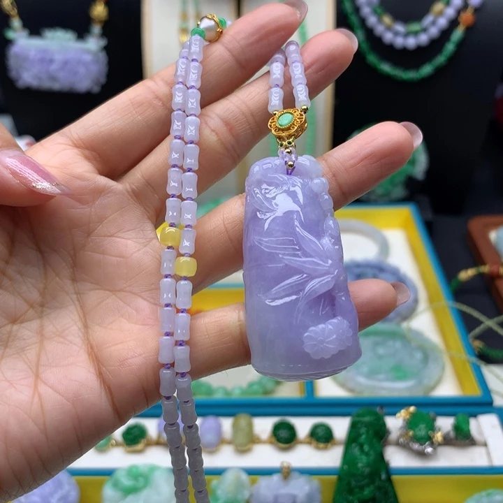 颈饰未镶嵌翡翠紫翡竹节