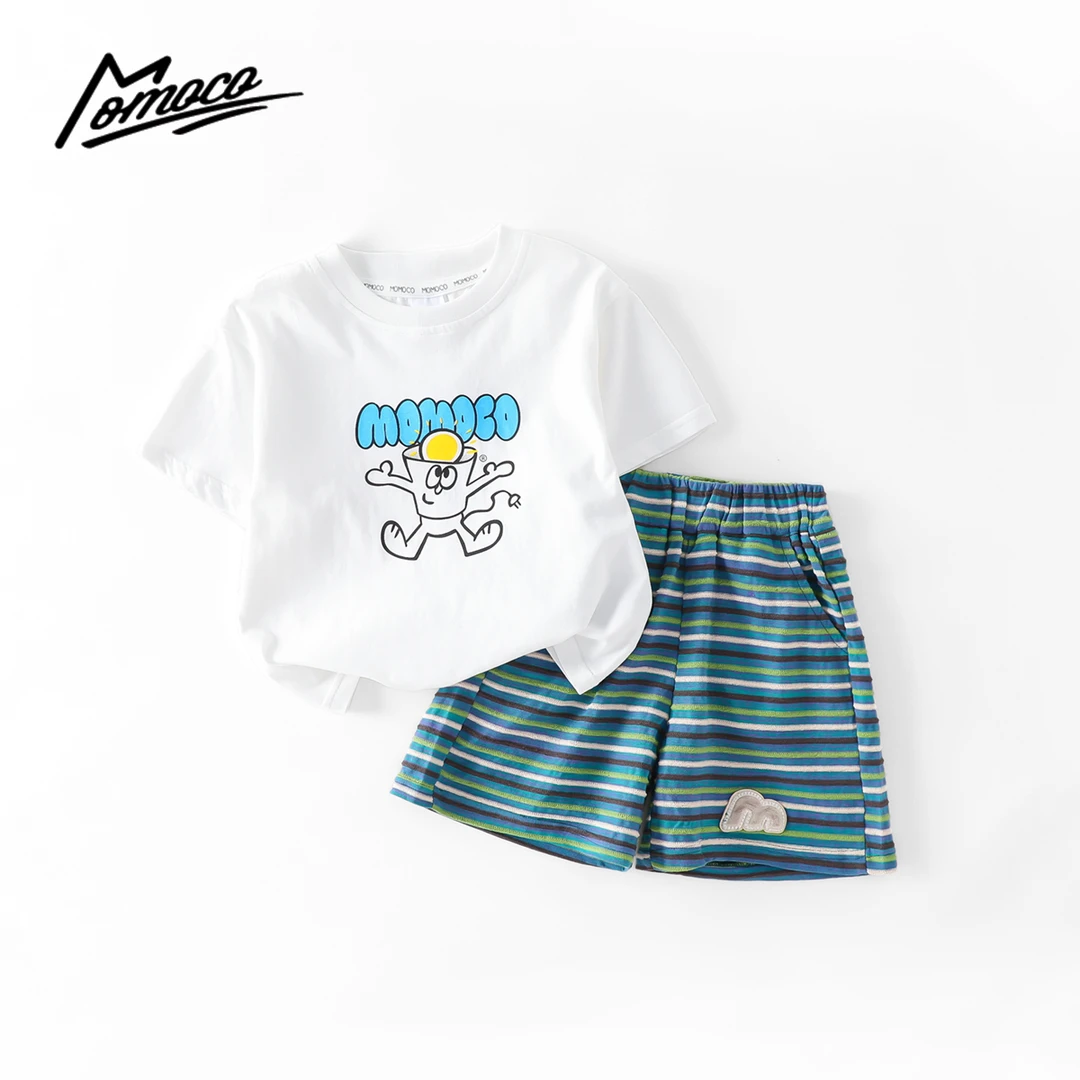MOMOCO男童套装2025夏季玩偶简约短袖条纹短裤两件套77280580002