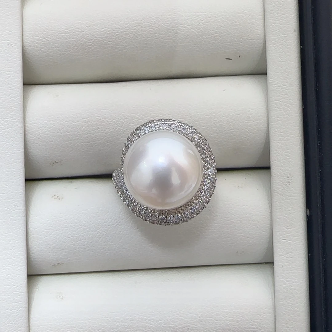 银S925镶嵌海水珍珠戒指半**?