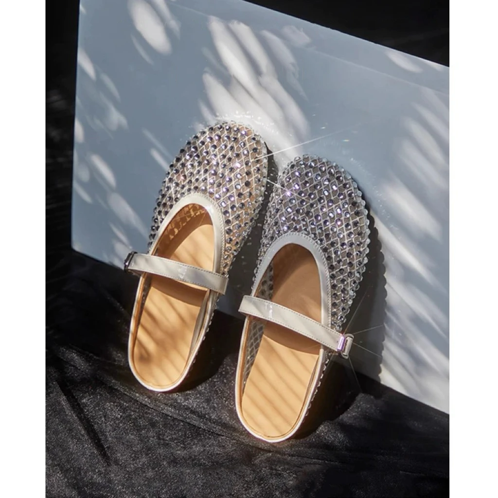 羊皮版~手织星河减龄亮钻包头半拖女夏季新款网面透气仙女凉拖鞋