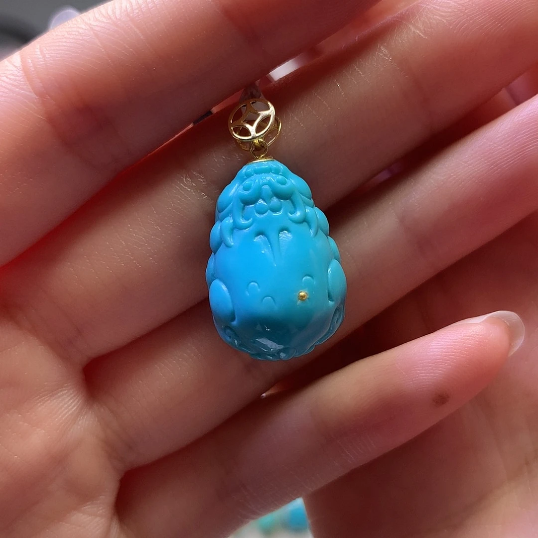 绿松石18K金镶嵌吊坠