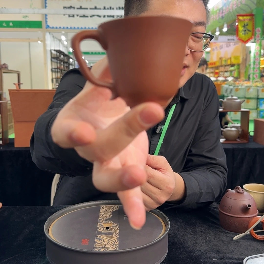 紫砂茶杯紫泥小号小把杯