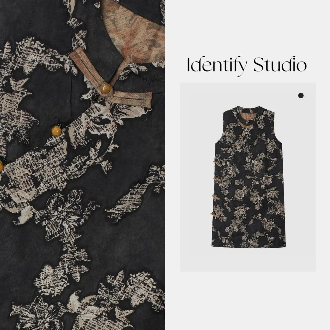 IDENTIFY“岚夏”夏季新款时尚休闲盘扣刺绣提花连衣裙25SS