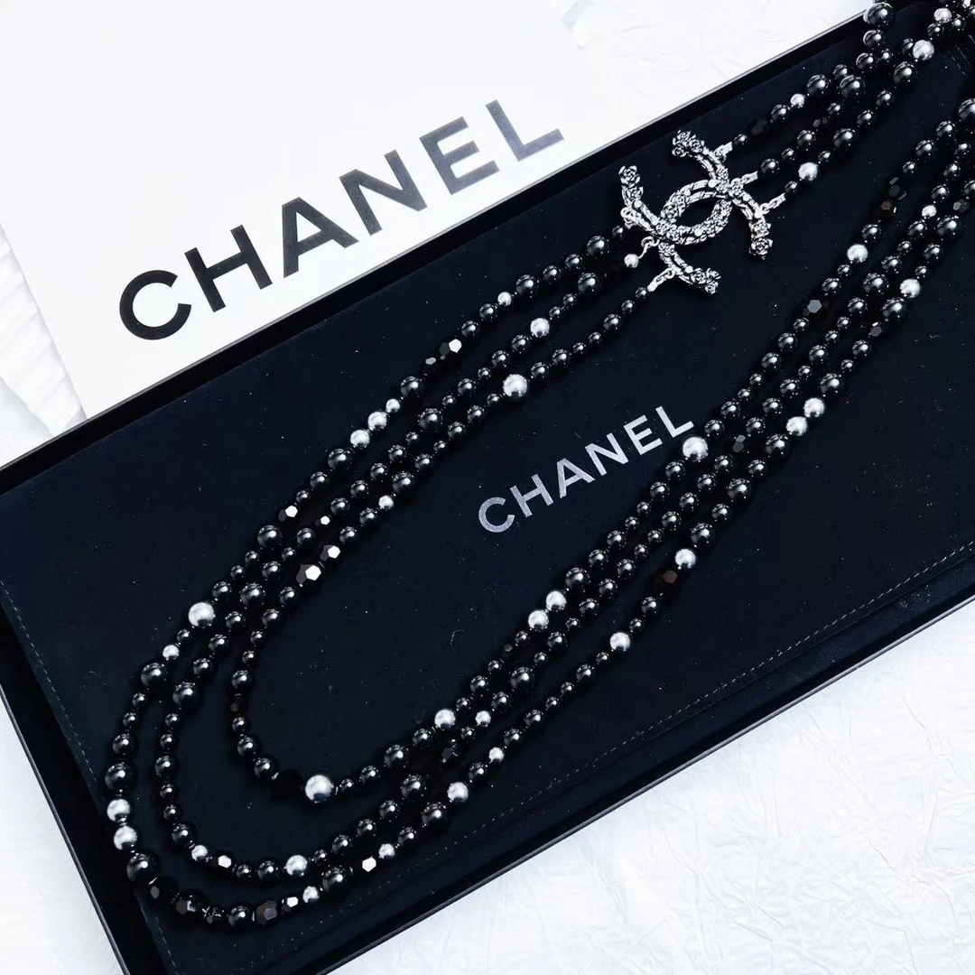 95新 Chanel/香奈儿 柚礼中古/秀款黑珍珠双C项链xp