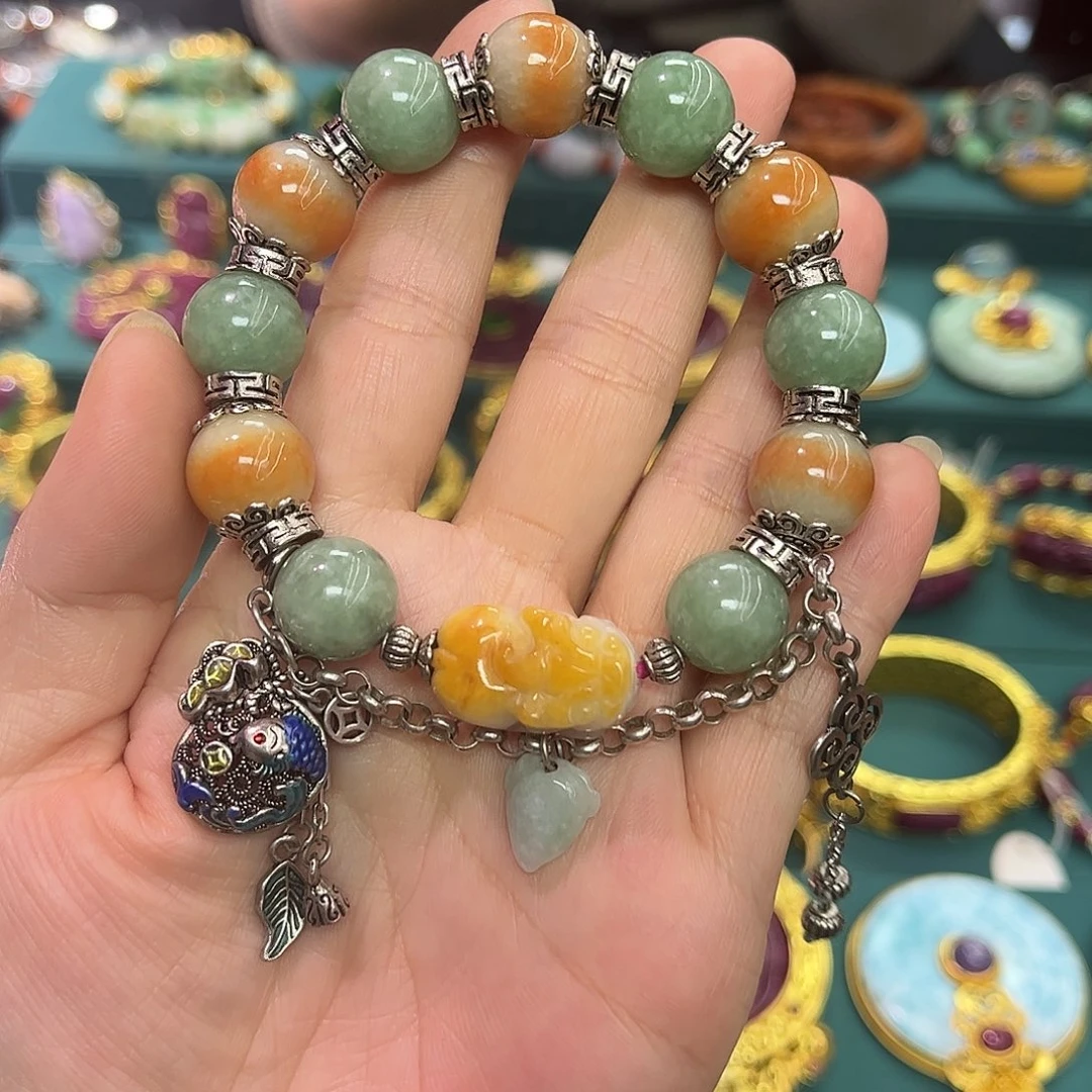 翡翠未镶嵌手链福利款翡翠老银手链