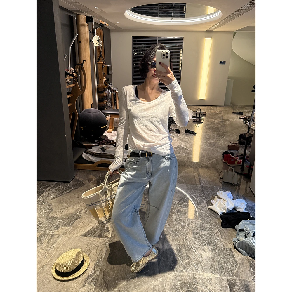 SHIIEELL2025新款舒适洋气休闲极简慵懒圆领基础棉质打底T恤Z5007