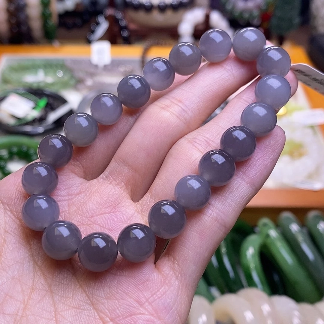 颈饰未镶嵌和田玉高冰烟紫手串10MM