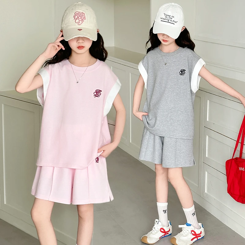 女童套装夏季2025新款洋气韩版宽松时髦t女孩短袖T儿童运动两件套