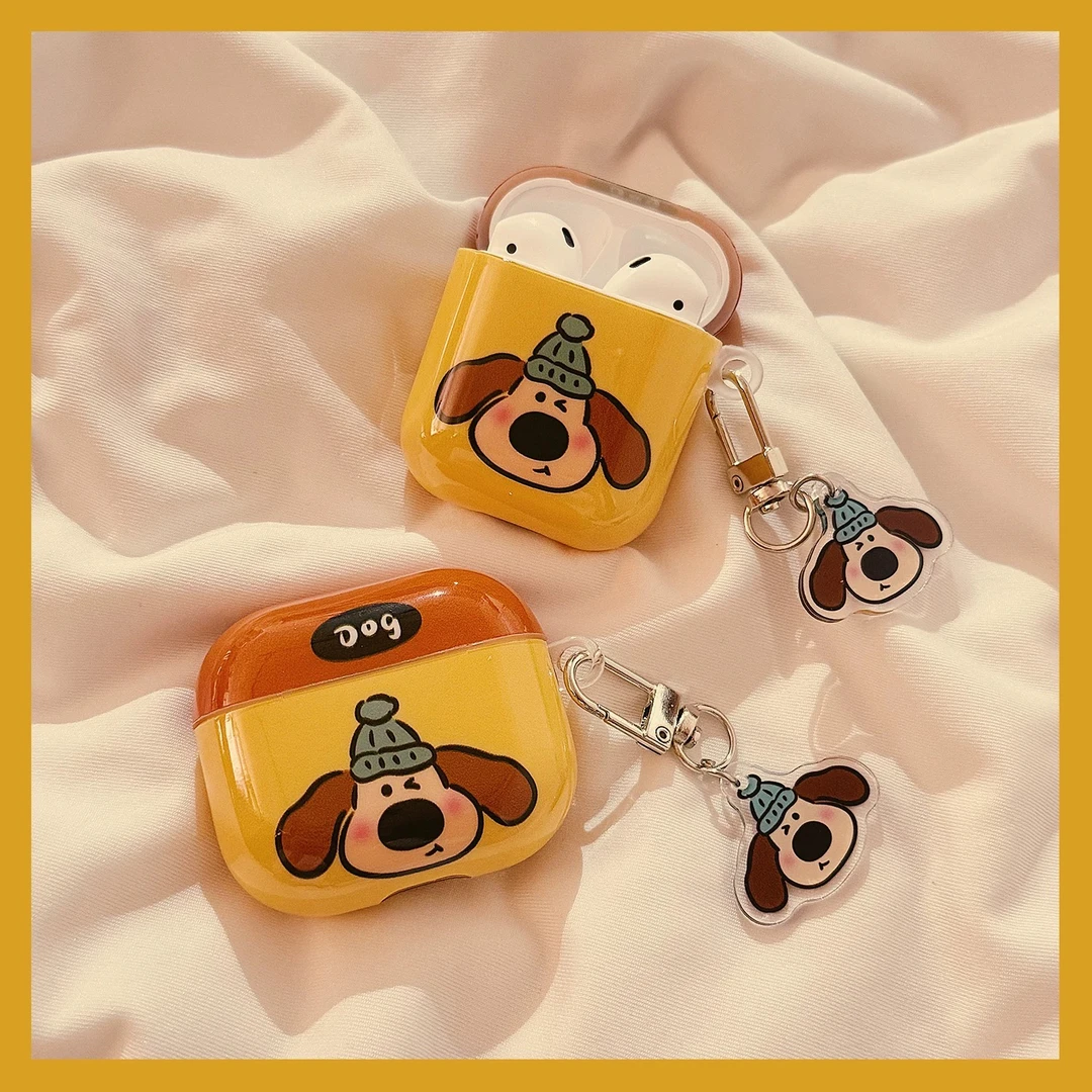卡通可爱黄底掌门狗AirPodsPro1/2苹果4代/3代无线蓝牙耳机套PVC