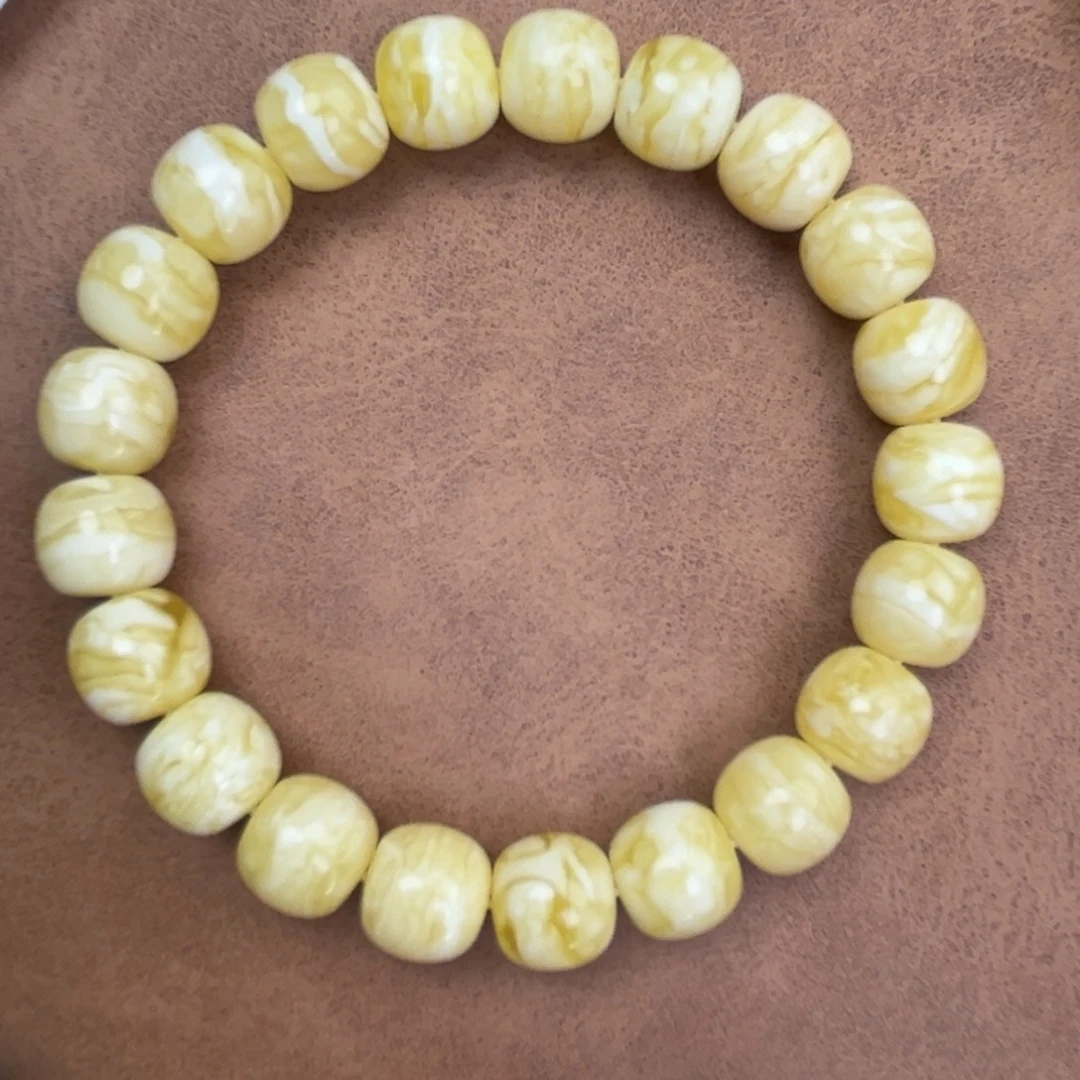 蜜蜡未镶嵌手串俄料同料瓷白虎皮极限弧高桩11*10.2腕口18+
