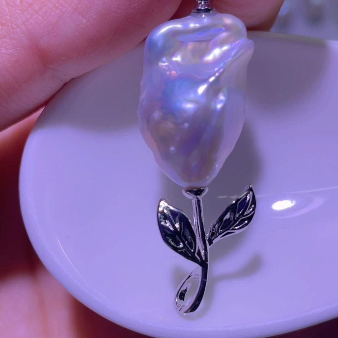 淡水珍珠天然淡水珍珠吊坠银S925镶嵌