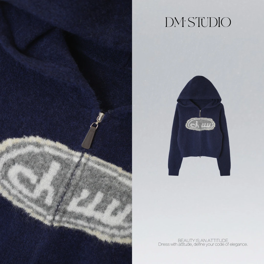 DEDM•STUDIO/减龄气质精致拉链连帽羊驼毛+绵羊毛开衫2512MY/925