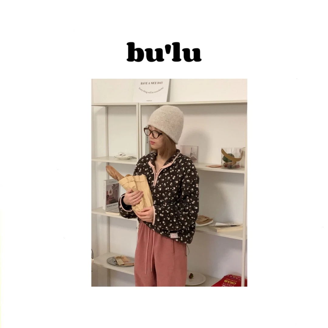 bu'lu "碎花手账‘’小清新碎花半拉链宽松卫衣