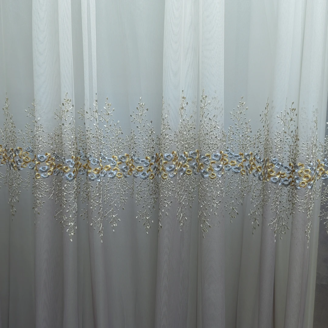 00478 成品刺绣挂钩款家用阳台阳光纱帘幅宽7米高2.7米免费对开