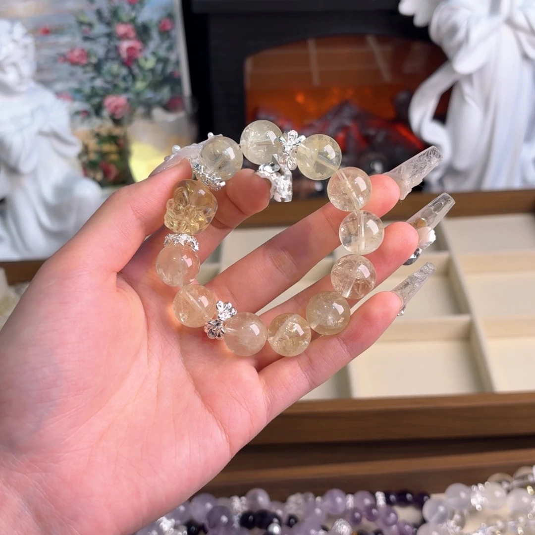 水晶手串18K金镶嵌黄水晶