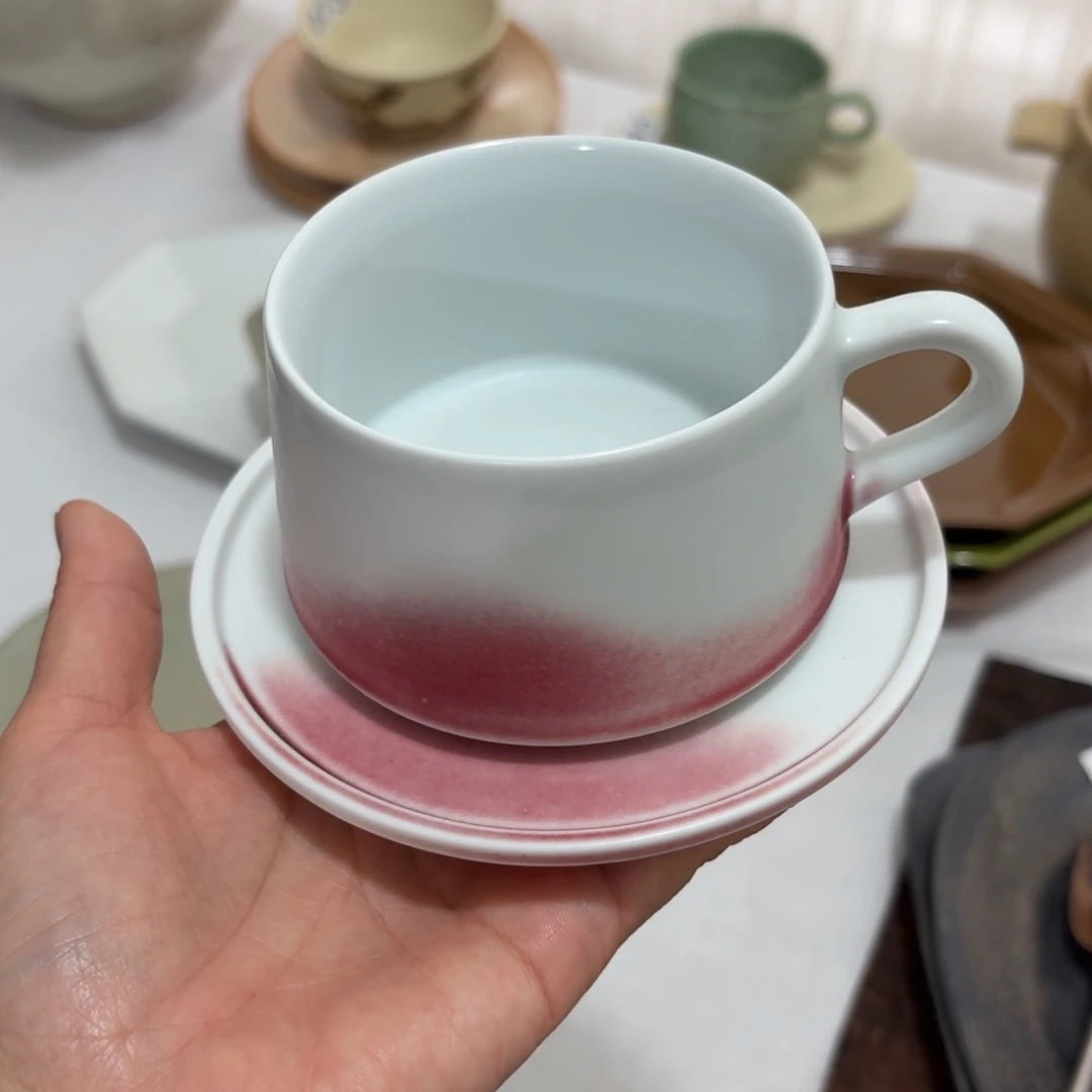 陶绯红咖啡杯一套