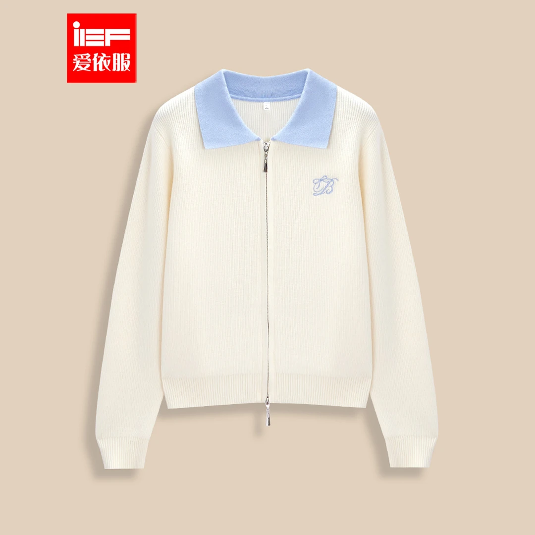 IEF/爱依服2025秋季新款韩版通勤气质拼色设计休闲百搭毛织外套