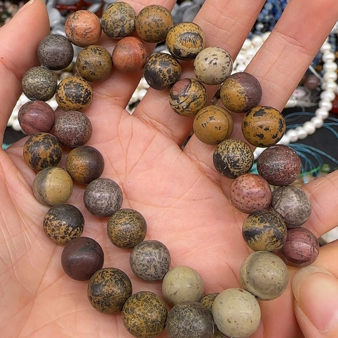 玛瑙/玉髓合金珠宝半成品草花石10mm一条