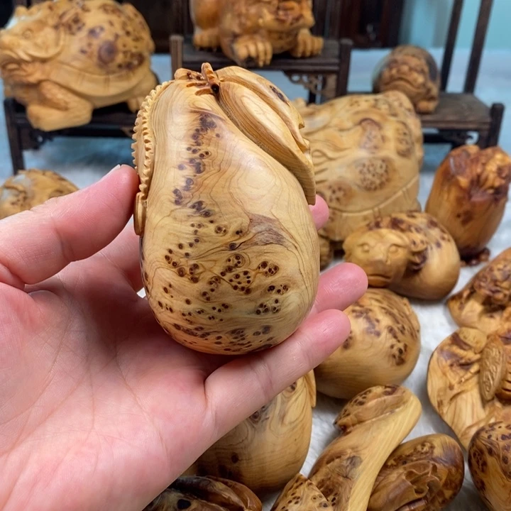 柏木多留疤手工钱袋子手把件无漆无蜡