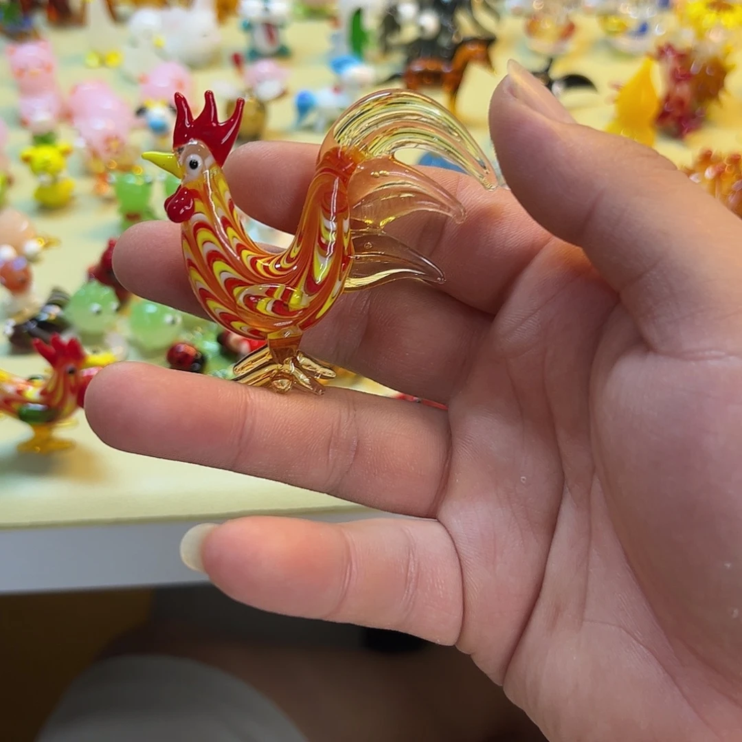 红***炉玻璃手工琉璃小摆件 大一点金色尾巴公鸡