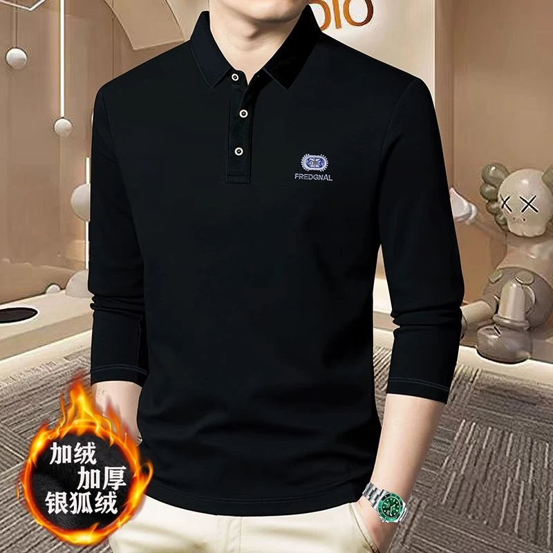 轻商务男装爆款秋季爆款2025新款修身polo衫男款翻领加绒休闲上衣