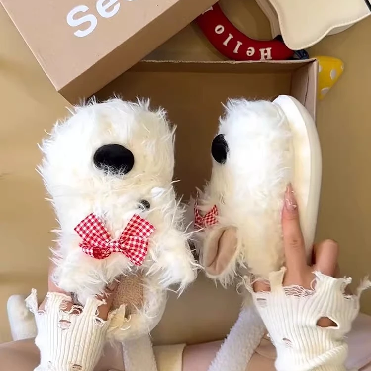 可爱卡通西高地小狗包头拖鞋女2025年秋冬季新款厚底增高懒人拖鞋