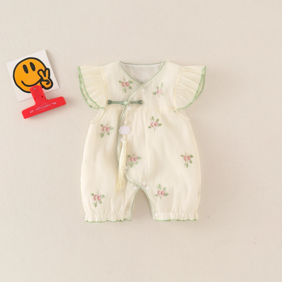 中国风婴儿短袖连体衣新中式国风夏季薄款透气新生儿宝宝哈衣儿童