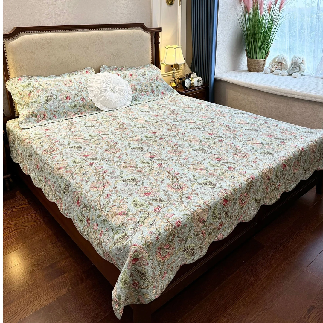 【七七八八】全棉大花卉床盖三件套四季通用款床上铺盖加厚床单