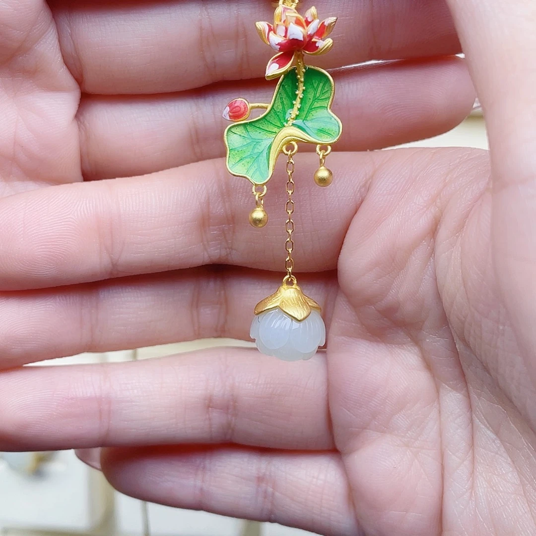 和田玉银S925镀金镶嵌颈饰