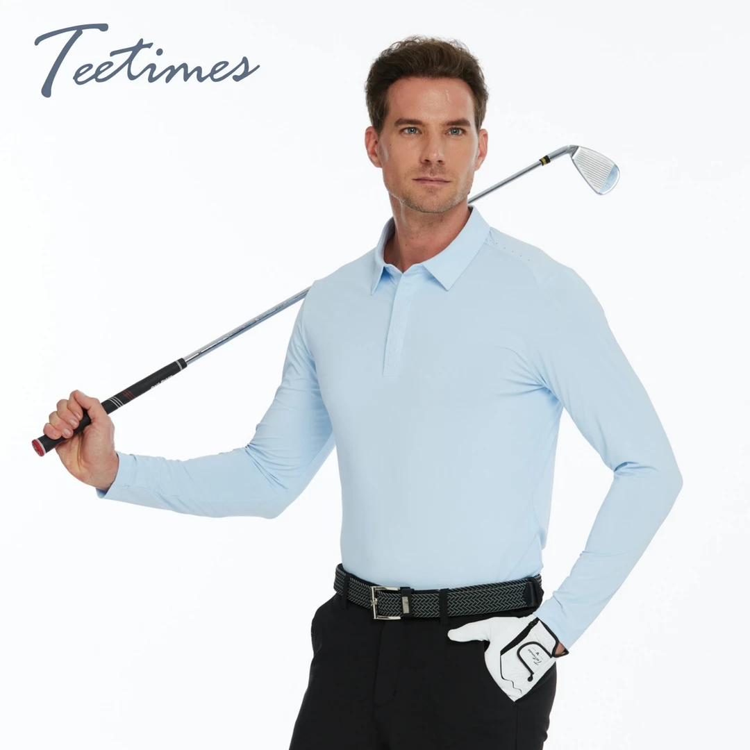 TEETIMES高尔夫新款男长袖速干弹力翻领修身T恤POLO衫GOLF球衣服