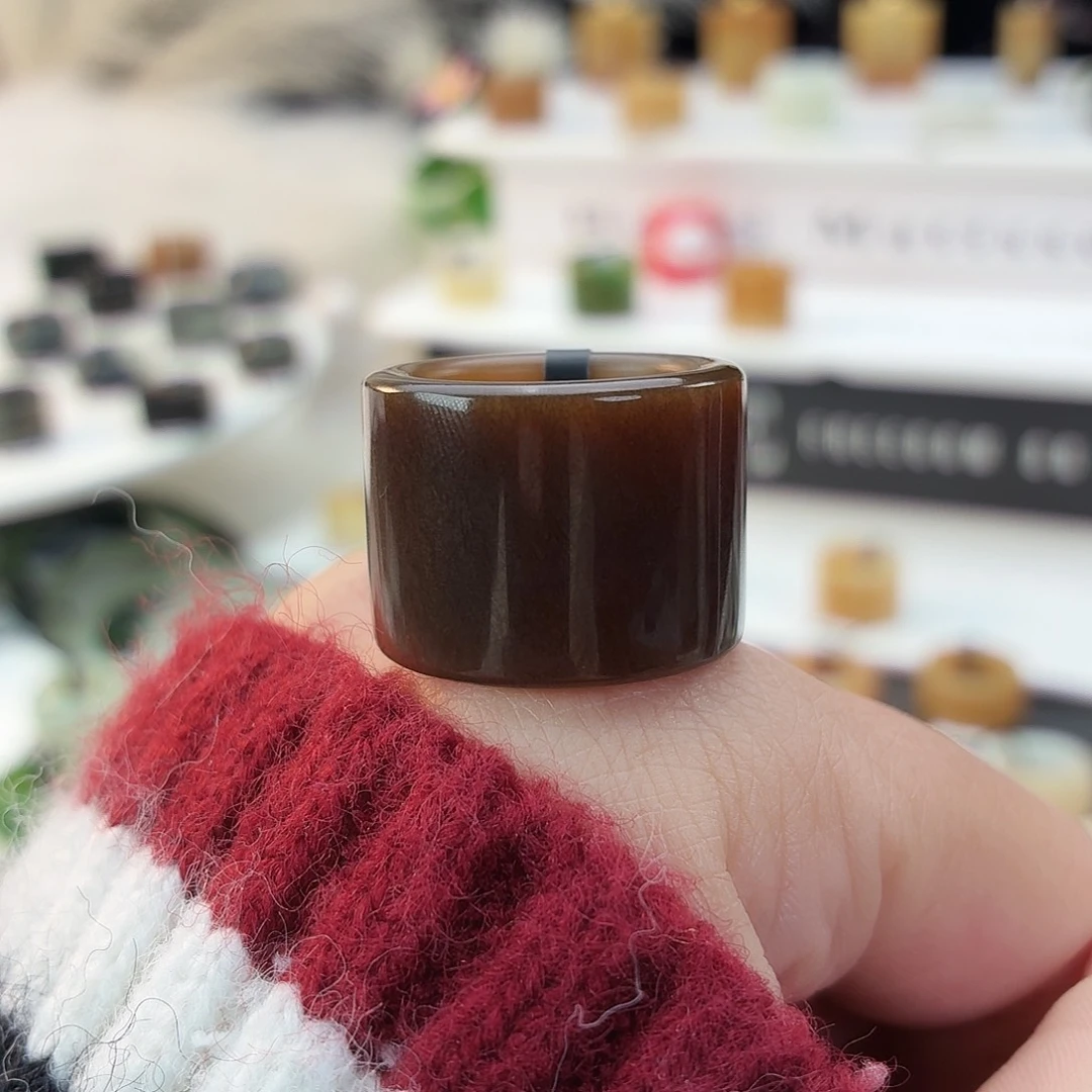 和田玉（糖玉）未镶嵌戒指i50老糖圆切17.2mm