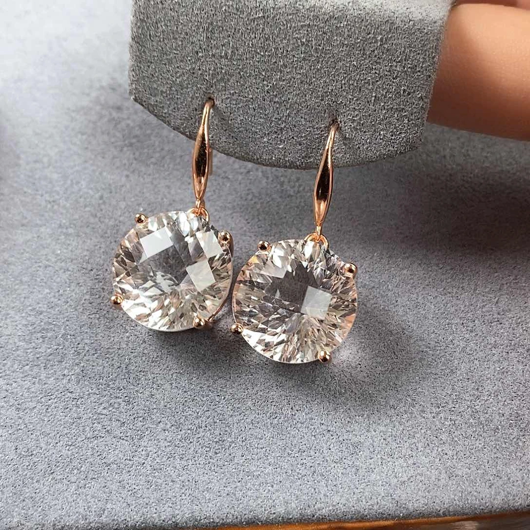 水晶耳坠银S925镶嵌天然