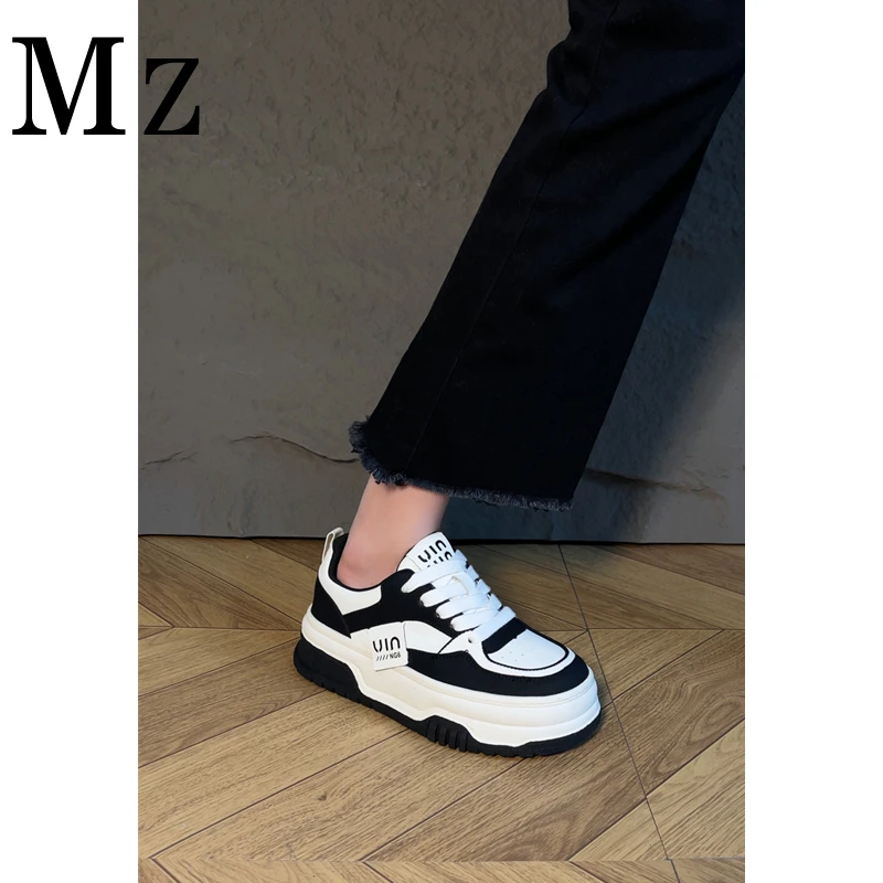 Mr.Zheng/淘小正/5cm/厚底圆头系带熊猫色百搭2025春新款女单鞋