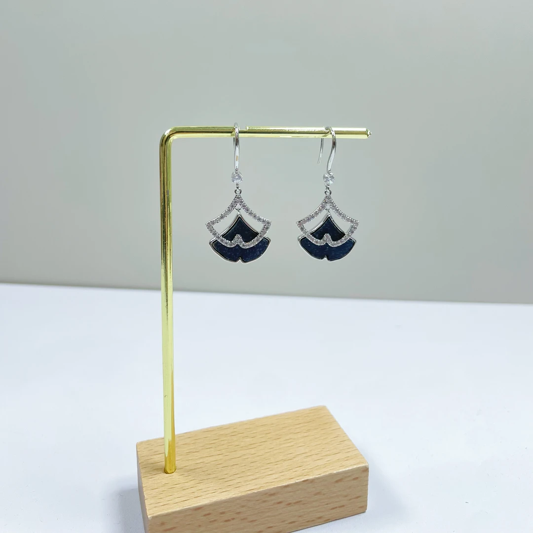 925银耳饰 漫悠银杏叶镂空锆石双层耳钩小众气质轻奢简约耳饰